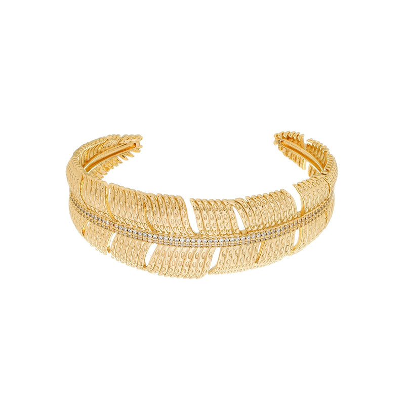 Bracelete Dourado de Pena Cravejado de Zircônia